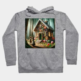 Whimsical Encounter in the Woods: Hansel and Gretel's First Glimpse of the Gingerbread Cottage Hoodie